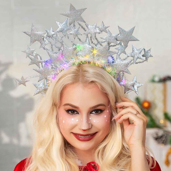 DRESBE Light Up Star Headband LED Stars Crown Headbands Party Hair - Image 6