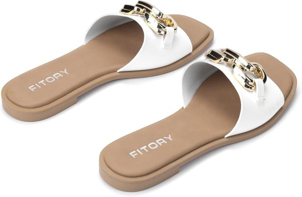 FITORY Women's Flat Sandals Fashion Slides With Soft Leather Slippers for - Image 4