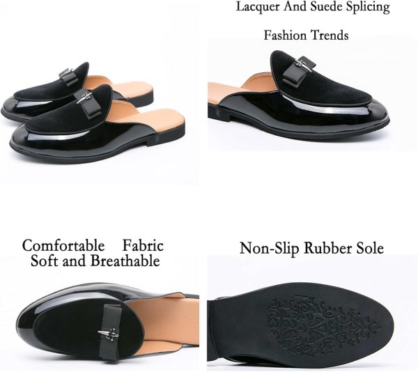 Men's Bowtie Patent Leather Slip-On Mules Slippers,Flats Stylish Formal - Image 3