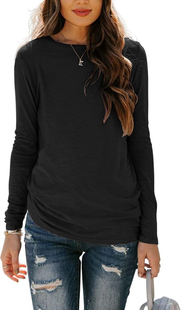 Sherosa Womens T Shirts Long Sleeve Crew Neck Shirts Basic Tee Tops Blouse - Image 2