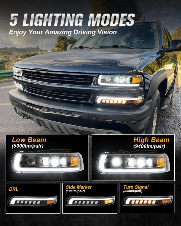 LED Headlights Assembly Headlamps Replacement Compatible with 1999-2002 - Image 4