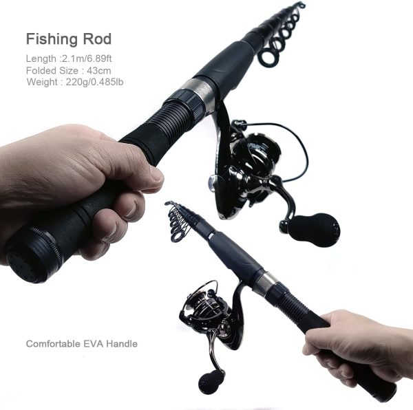 Fishing Rod Reel Combos, 2PCS 2.1m/6.89ft Collapsible Fishing Rods + 2PCS - Image 2