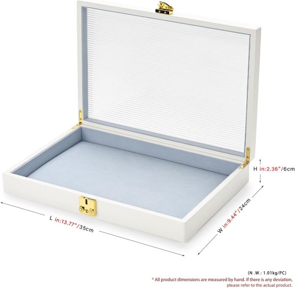 Oirlv White Luxury Leather Jewelry Organizer Tray with Clear Lid Lockable - Image 8