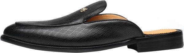 ELANROMAN Men's Backless Loafers Black Genuine Leather Mules Slippers Slip - Image 3