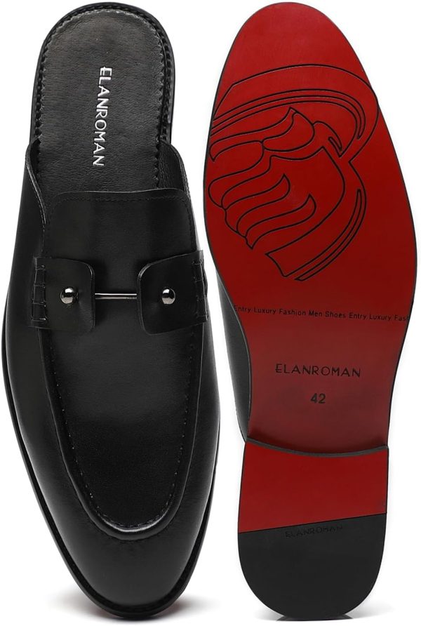 ELANROMAN Men's Loafers Backless Calf Leather Handmade Mules Black Shoes - Image 6
