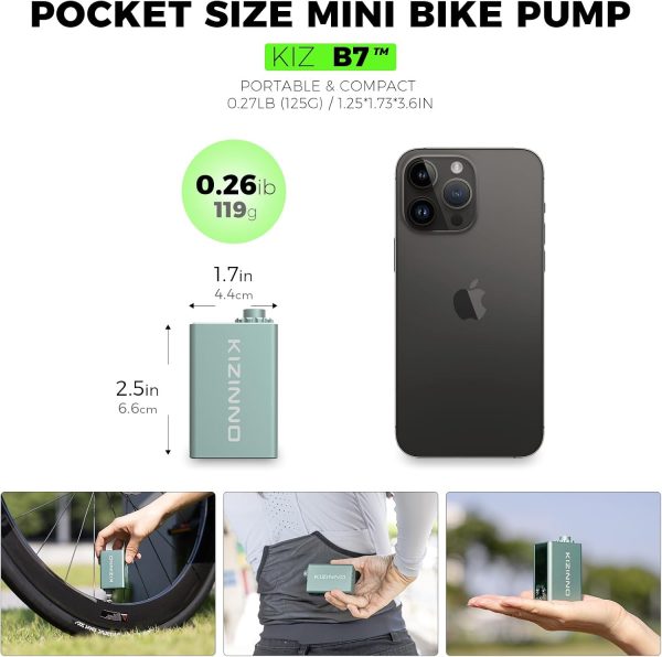 Mini Bike Pump Portable Bike Tire Pump, Max 120 PSI Electric Bicycle Pump, - Image 2