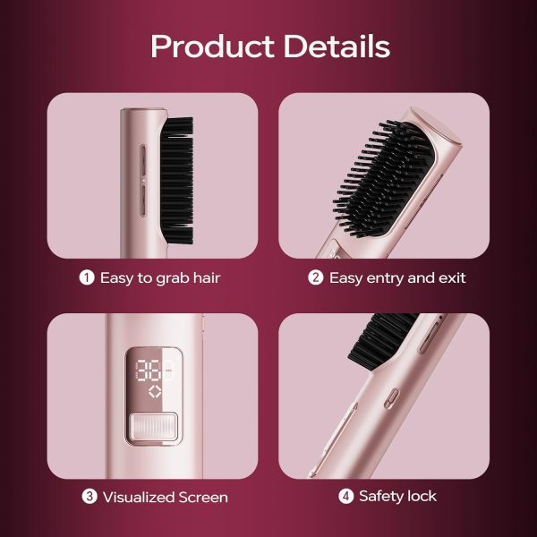Portable Cordless Hair Straightener Comb USB-C Rechargeable, Plasma Ions - Image 3
