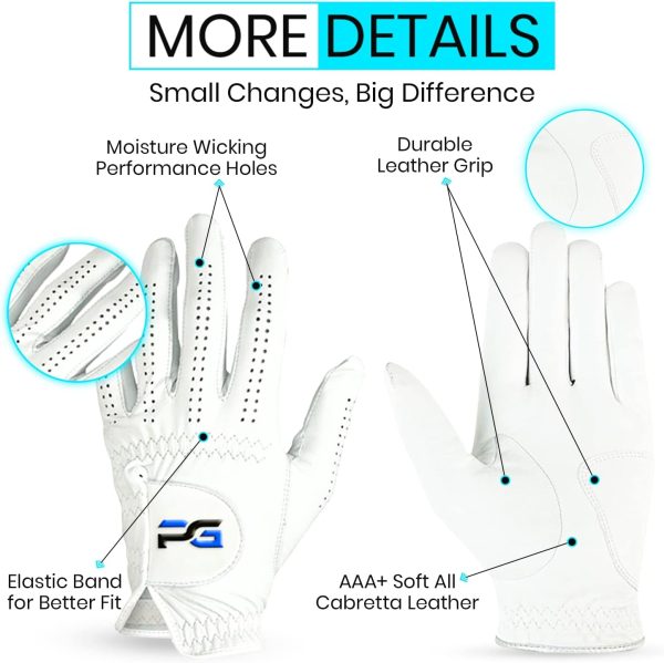 Gloves (5 Pack) Cabretta Leather, Premium Quality Mens Golf Gloves - Image 3