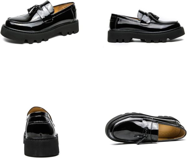 Men's Patent Leather Slip-On Tassel Dress Platform Loafers Casual Non-Slip - Image 3