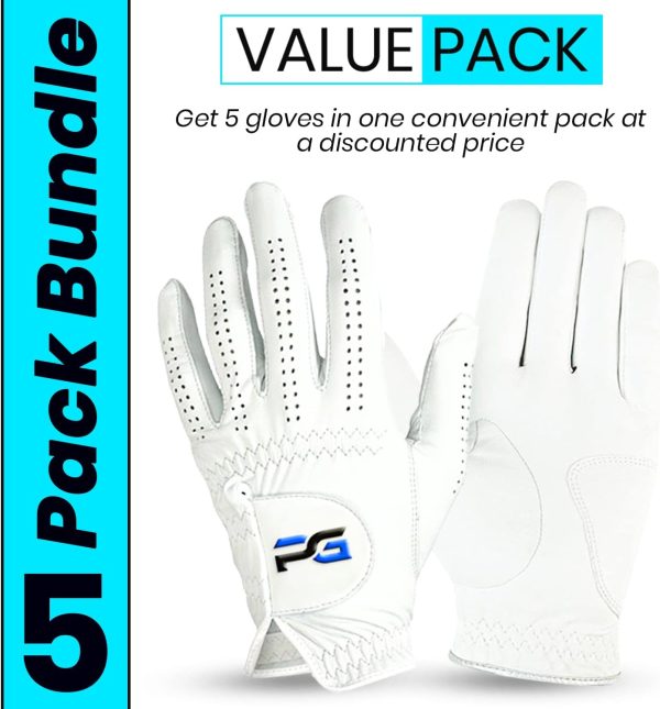 Gloves (5 Pack) Cabretta Leather, Premium Quality Mens Golf Gloves - Image 2