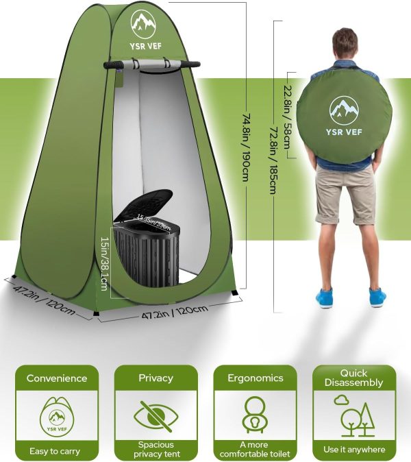 Camping Toilet with Pop-Up Privacy Tent and Liquid Waste Gel, Portable - Image 2