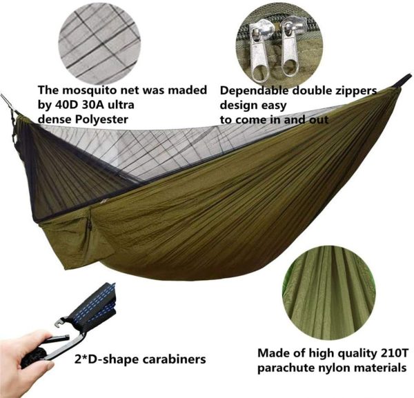 Camping Hammock with Rain Fly Tarp and Mosquito Net with Tree Straps Single - Image 2