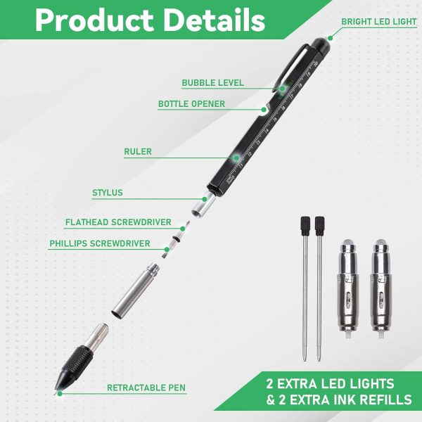 Valentines Day Gifts for Him, 9 in 1 Multitool Pen with LED Light, Mens - Image 2