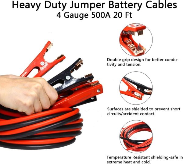 4AWG Jumper Cables 4 Gauge 20 Feet Heavy Duty Booster Cables for Car, SUV - Image 2