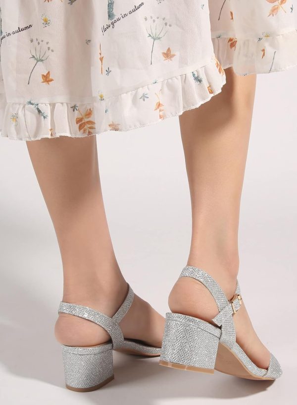DADAWEN Women's Open Toe Ankle Strap Glitter Low Block Chunky Heels Sandals - Image 3