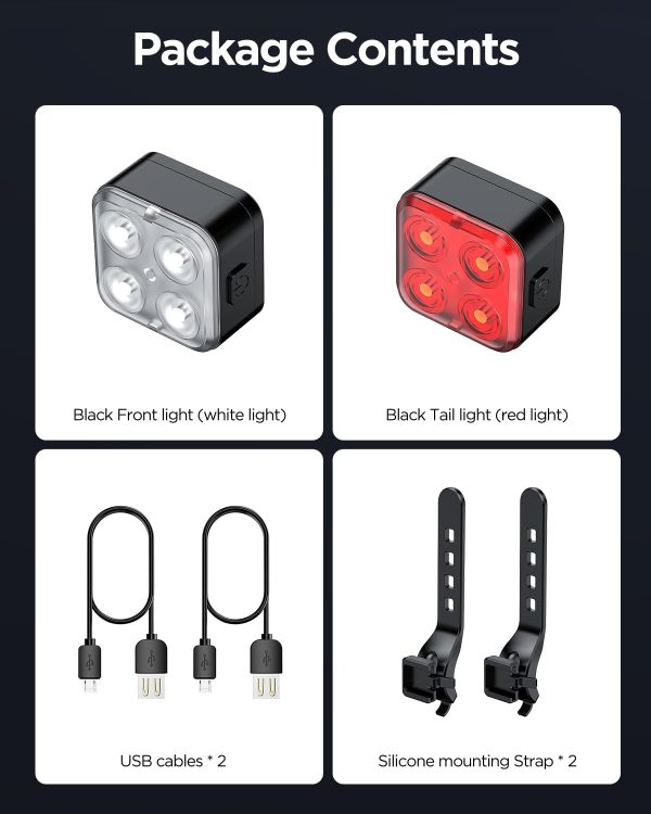 AKALE Rechargeable Bike Light Set, LED Bicycle Lights Front and Rear, - Image 7