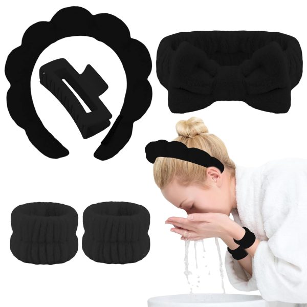 Canitor Sponge Spa Headbands Wristband Set with Hair Clips Skincare - Image 9
