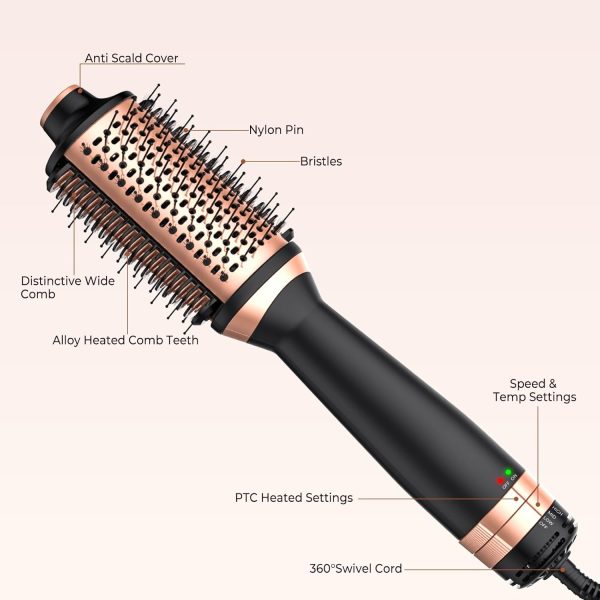 4 in 1 Hair Dryer Brush Blow Dryer + Hair Straightening Brush, 1000W 3 Temp - Image 7