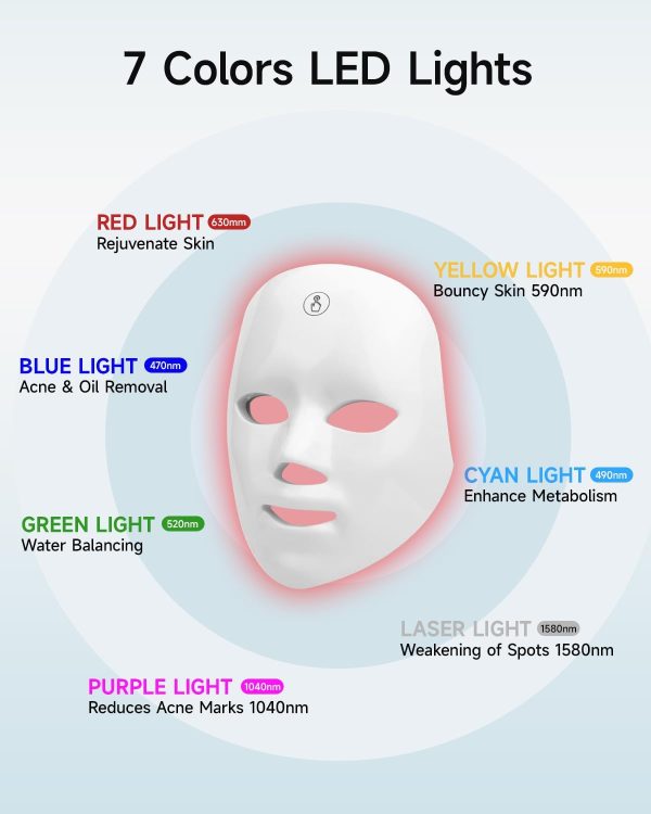 Led Light Therapy Mask, 7 Color Led Face Mask Light Therapy, Face Light - Image 2