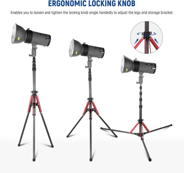 NEEWER Light Stand Carbon Fiber with 180° Reversible Legs, 1/4" to 3/8" - Image 7