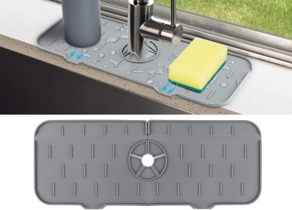 Kitchen Sink Splash Guard - Silicone Faucet Handle Drip Catcher Tray, Dish - Image 9