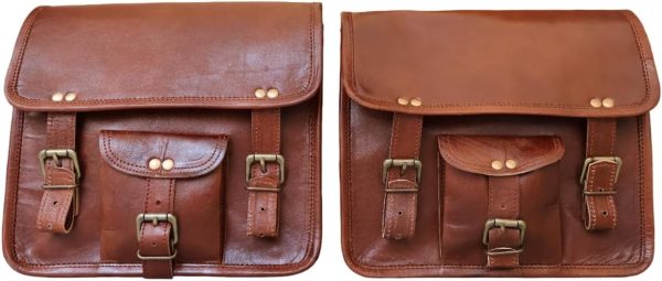 american blue Motorcycle Side Saddle Bags Pouch Brown Color Leather Side - Image 6