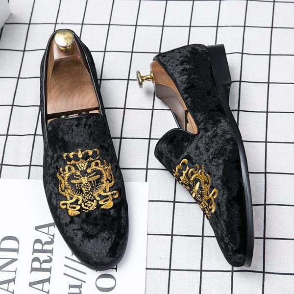 Men's Luxury Velvet Penny Loafers Shoes Embroidery Suede Dress Loafers - Image 2