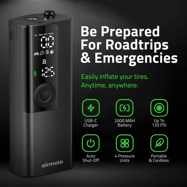 Airmoto Tire Inflator Portable Air Compressor - Air Pump for Car Tires with - Image 3