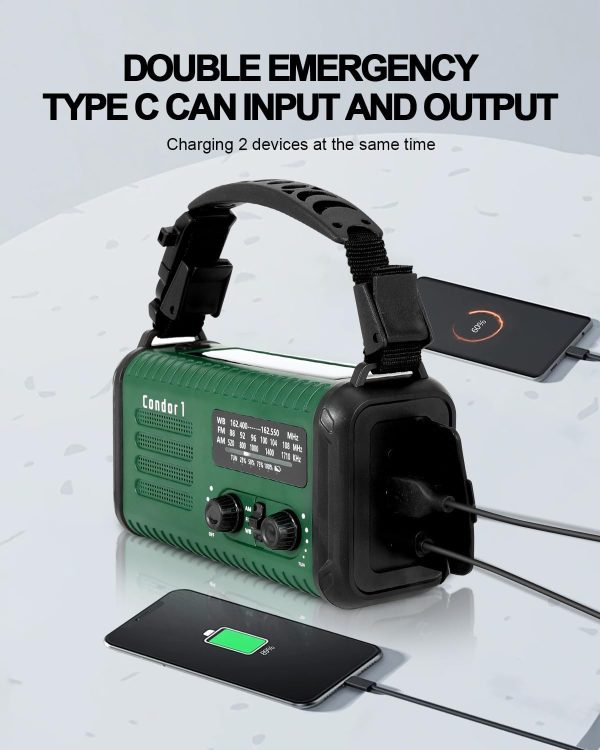 Emergency Crank Radio, 20000mAh / 74000mWh Weather Radio, Solar Hand Crank - Image 3