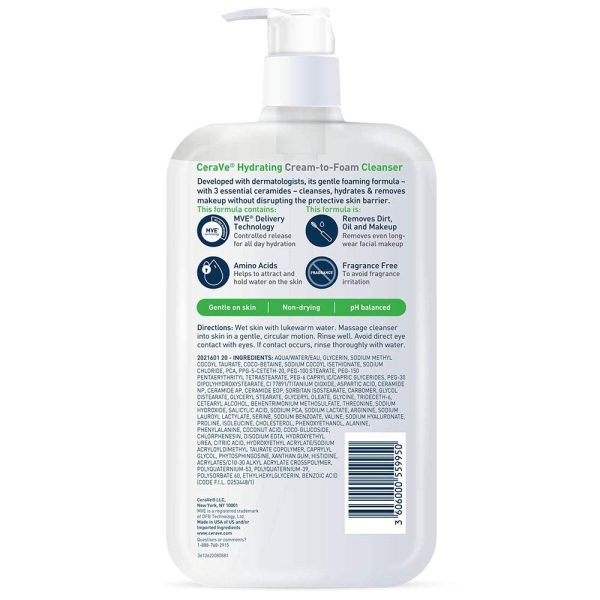 CeraVe Hydrating Cream To Foam Cleanser | Makeup Remover Face Wash For Dry - Image 11
