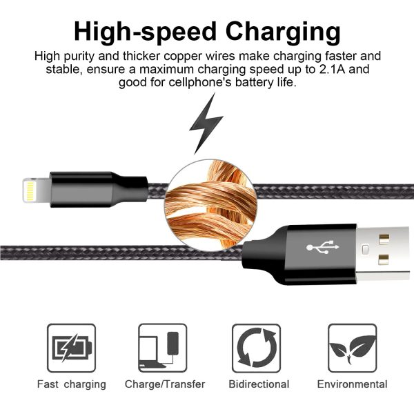 iPhone Charger, 5 Pack 3/3/6/6/10FT Apple MFi Certified USB Lightning Cable - Image 3