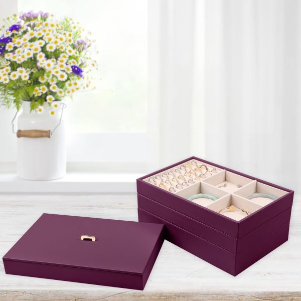 Voova Stackable Jewelry Organizer Tray with Lid, PU Leather Jewelry Storage - Image 4