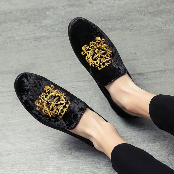 Men's Luxury Velvet Penny Loafers Shoes Embroidery Suede Dress Loafers - Image 9