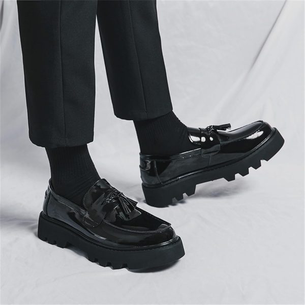 Men's Patent Leather Slip-On Tassel Dress Platform Loafers Casual Non-Slip - Image 7