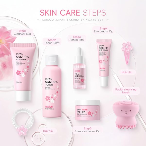 Sakura Skincare Set Facial Kit - Skin Care Gift Set for Girls/Women's, - Image 3
