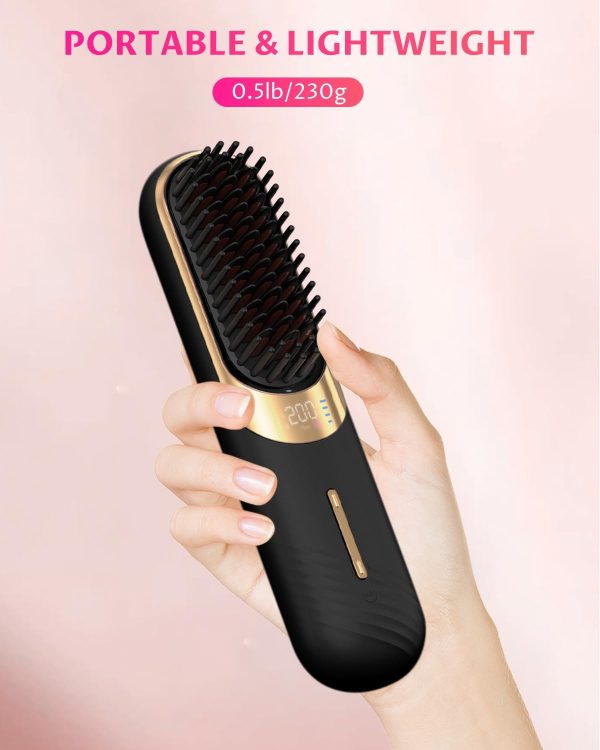MEKK Cordless Hair Straightening Brush - Compact Heated Ionic Brush with - Image 2