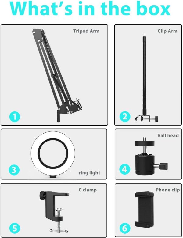 Overhead Camera Mount with Ring Light, Flexible Articulating Phone Arm - Image 7