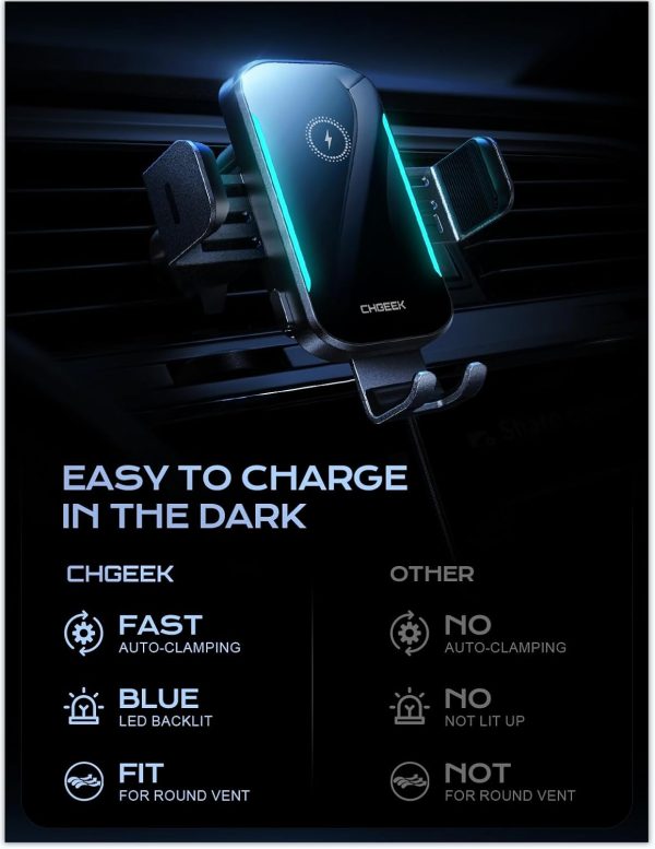 CHGeek Wireless Car Charger, 15W Fast Charging Car Phone Holder Charger - Image 6