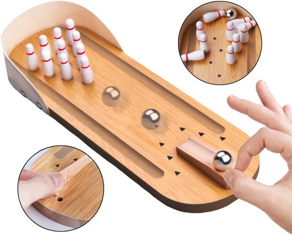 Table Top Mini Bowling Game Set-Tabletop Wooden Board Mini Arcade Desktop - Image 3