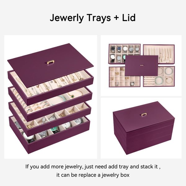 Voova Stackable Jewelry Organizer Tray with Lid, PU Leather Jewelry Storage - Image 3