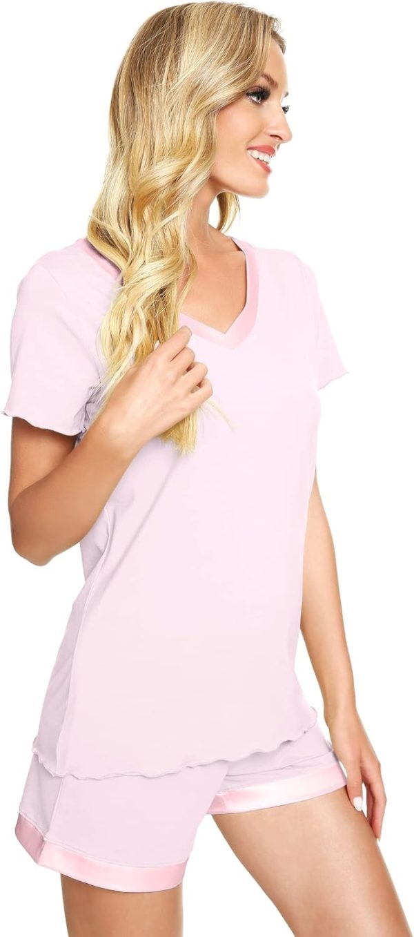 WiWi Viscose from Bamboo Pajamas Set for Women Soft Short Sleeve with Short - Image 3