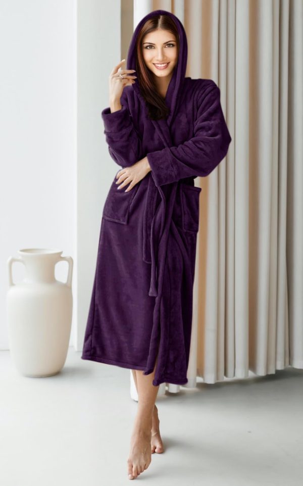 NY Threads Women's Fleece Hooded Bathrobe Plush Long Spa Robe - Image 5