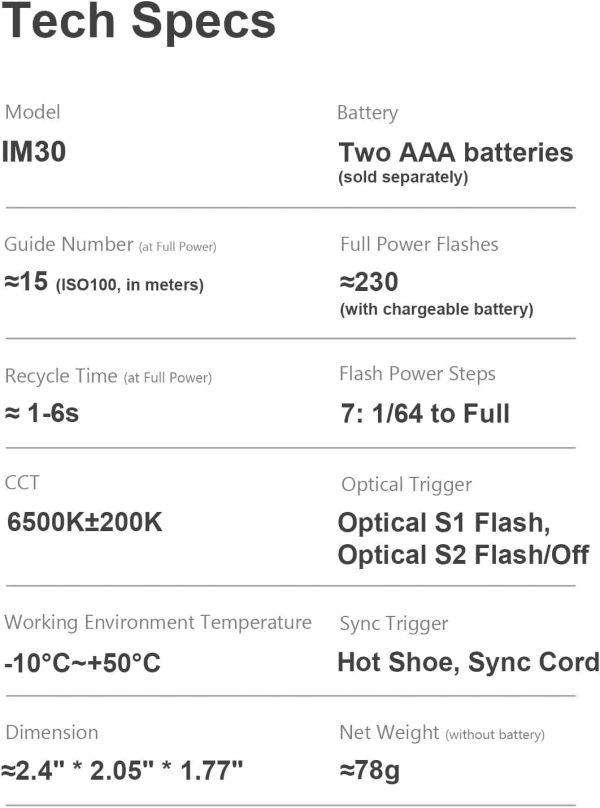 Godox Flash Godox iM30 Mini Flash - Camera Flash GN 15, 7 Power Levels, IM - Image 4