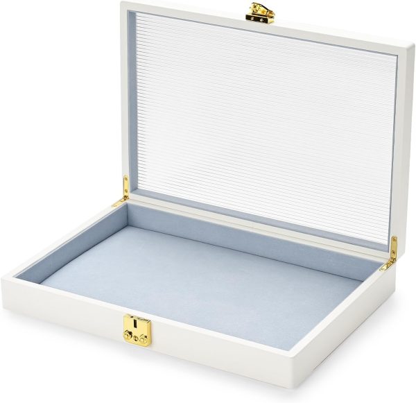 Oirlv White Luxury Leather Jewelry Organizer Tray with Clear Lid Lockable - Image 9