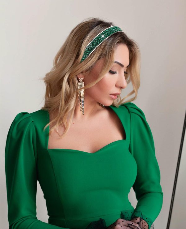 Wecoe Rhinestone Headband - Dark Green Bling Sparkly Crystal Diamond Thin - Image 4