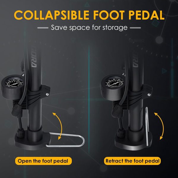Bike Pumps for Bicycle Tyres with Pressure Gauge for Bike, Bicycle Tire - Image 5