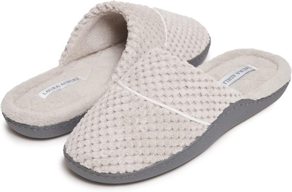 Laura Ashley Womens Rugged Memory Foam Terry Cloth Spa Slippers, Soft Non - Image 2