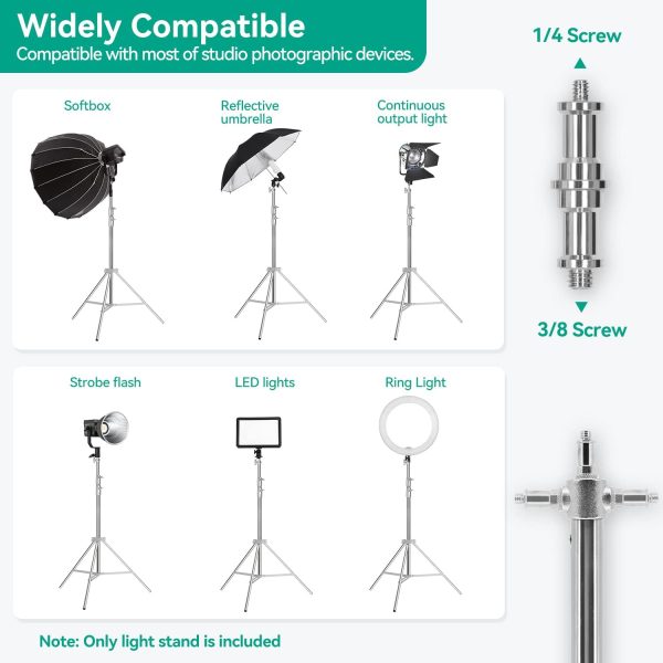 Takerers Heavy Duty Light Stand Photography: Stainless Steel 9.2ft/110inch - Image 4