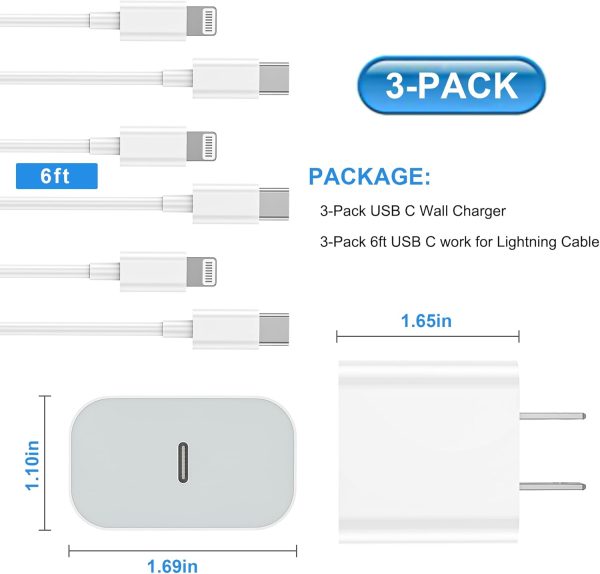 for iPhone Charger Fast Charging, 3Pack USB-C Wall Charger Block with 6FT - Image 6