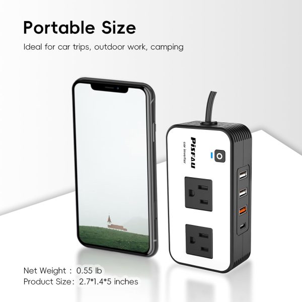 200W Car Power Inverter, PiSFAU DC 12V to 110V AC Car Plug Adapter Outlet - Image 3